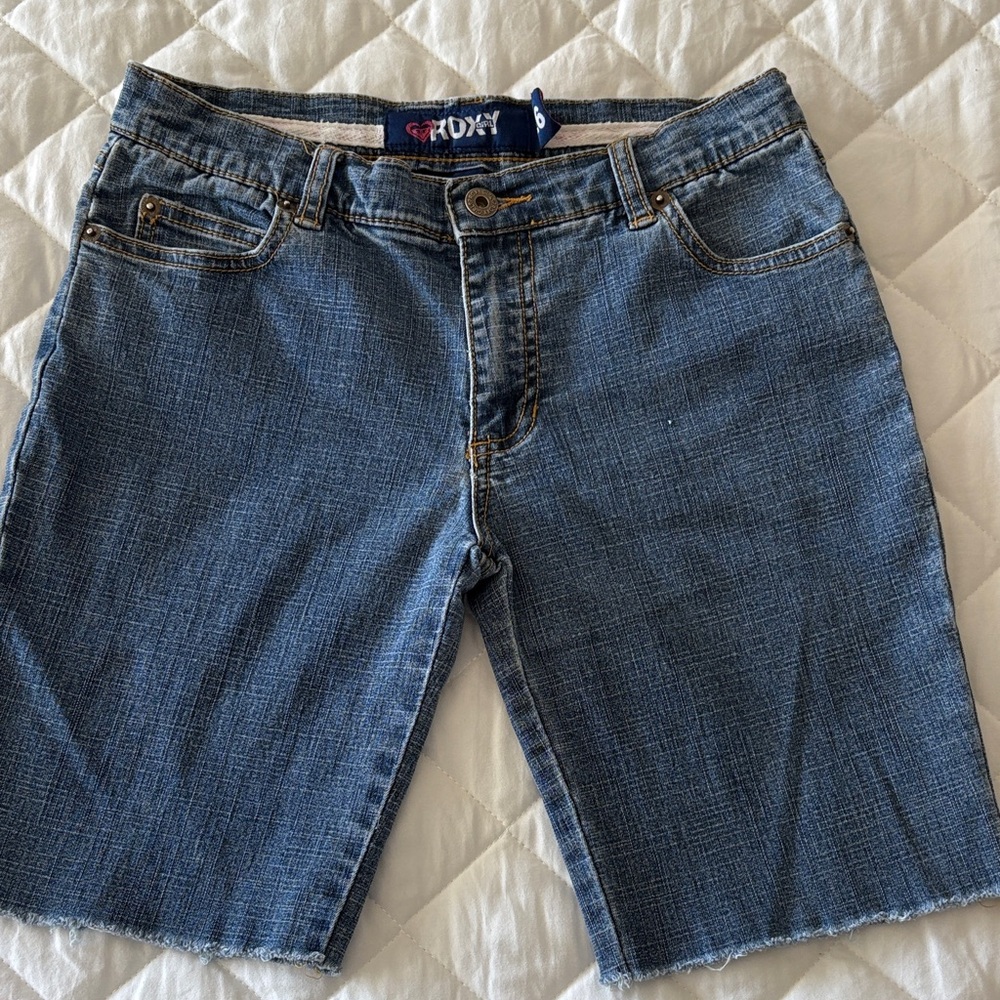 Roxy Girl Blue Denim Shorts with Gold, size 16 Stitching